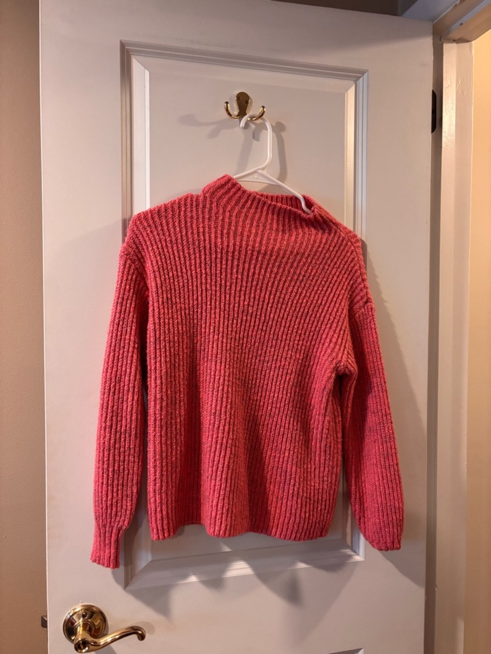 LOFT Ribbed Mockneck Sweater in Coral Pink